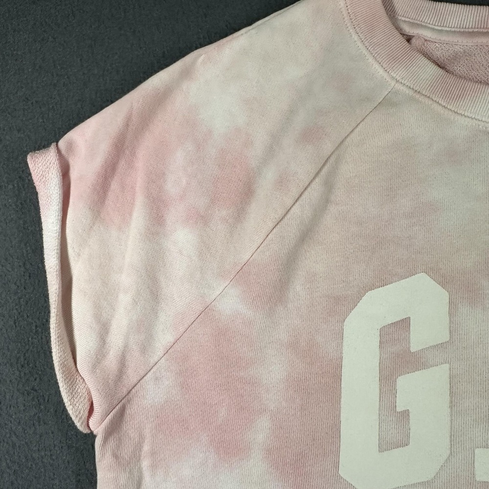 Gap Shirt Womens Small Pink Tie Dye Terry Raglan Short Sleeve GAP Logo Hibiscus - Picture 5 of 14